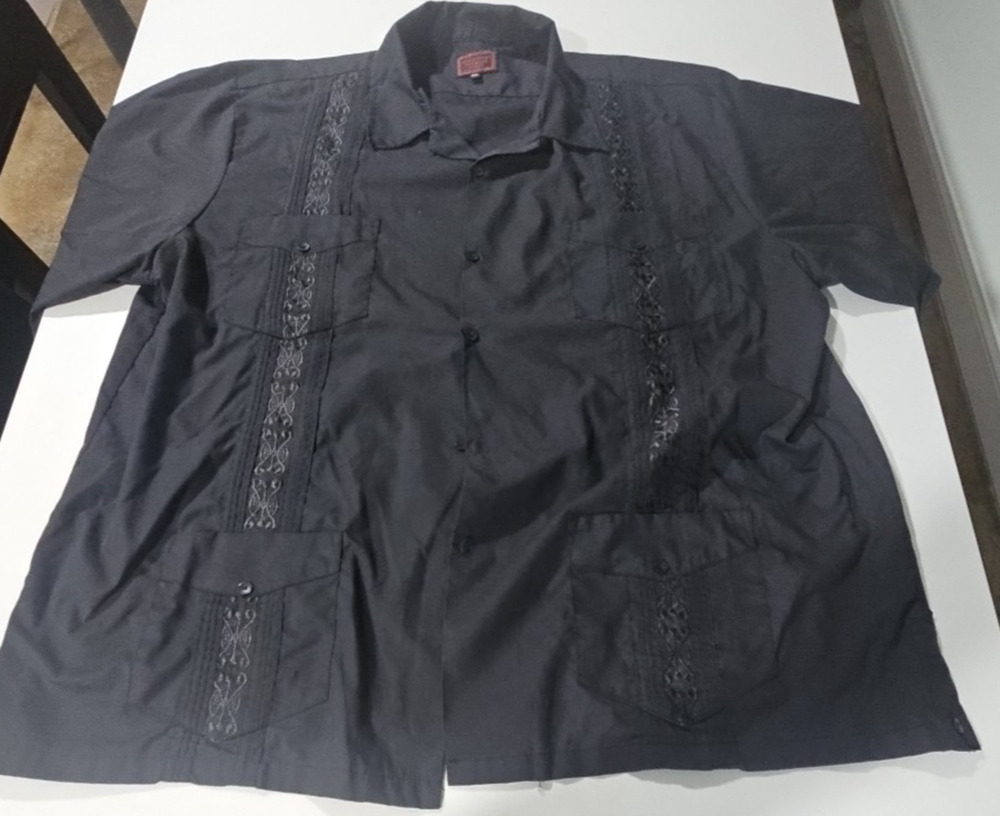 Maximus Yucatan Mexico MENS SIZE 6XL Black Short Sleeve Guayabera Shirt